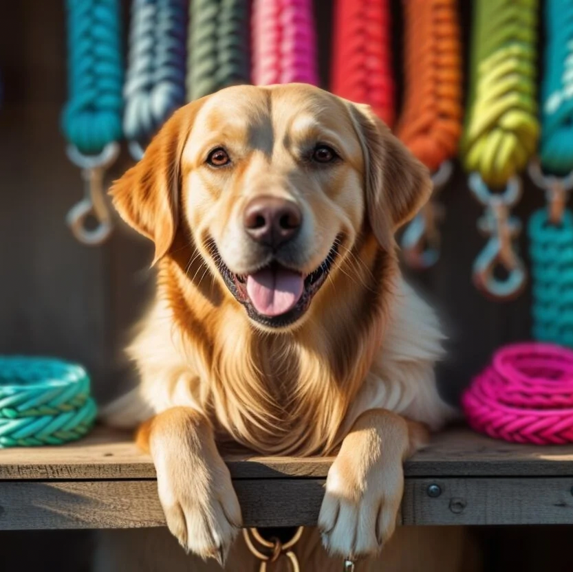 Golden Retriever vor bunten Paracord Leinen – Hundeleinen-Workshop in Tangermünde