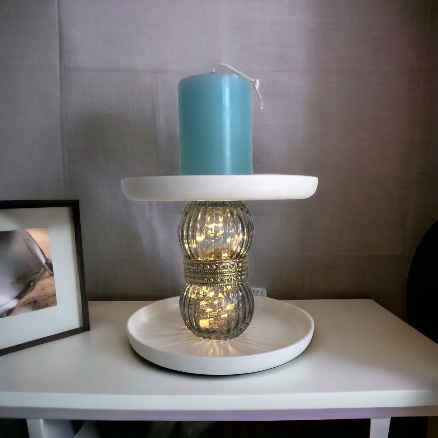 Handgefertigte Lampe, sehr dekoratives Wohnaccessiore, wird Batteriebetrieben.