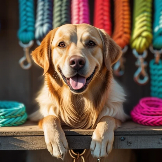 Golden Retriever vor bunten Paracord Leinen – Hundeleinen-Workshop in Tangermünde
