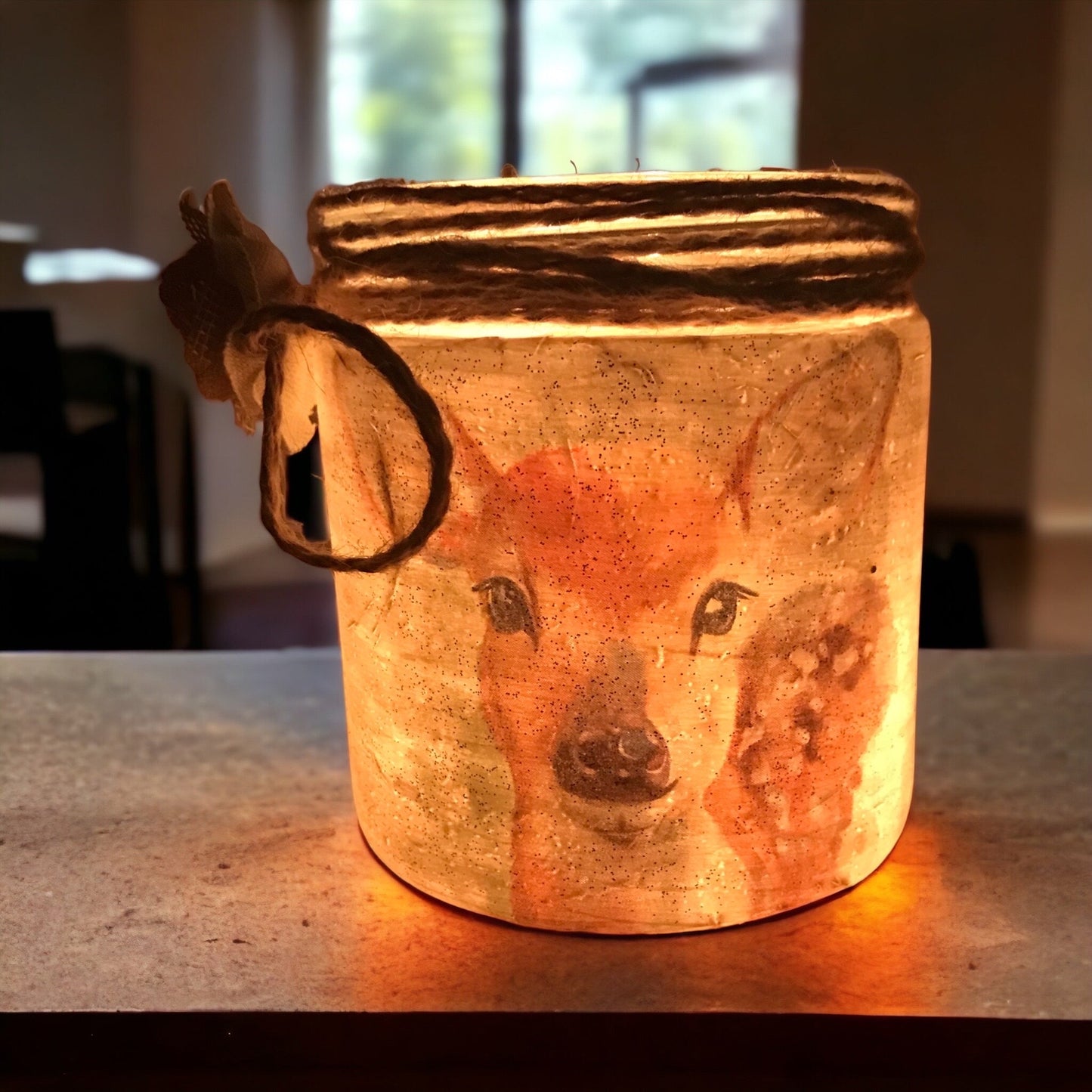 Handgefertigtes Windlicht / Deko Glas mit Motiv.