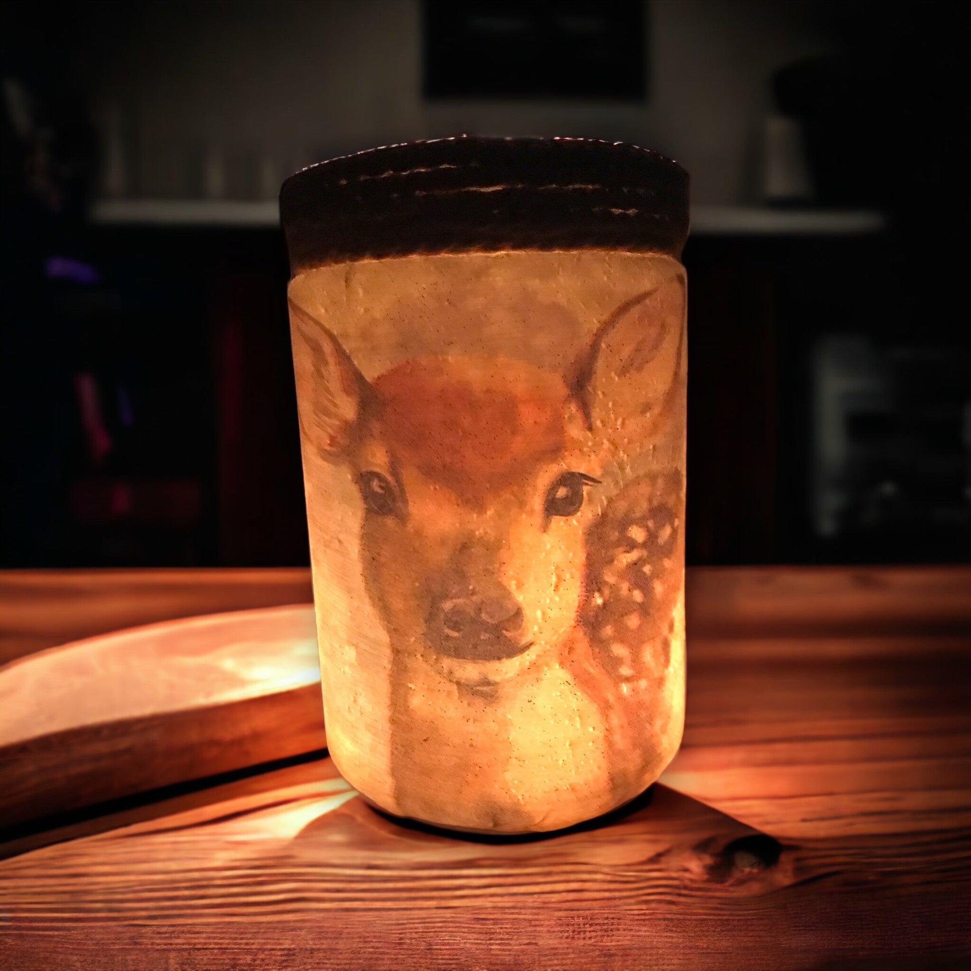 Handgefertigtes Windlicht / Deko Glas mit Reh Motiv.